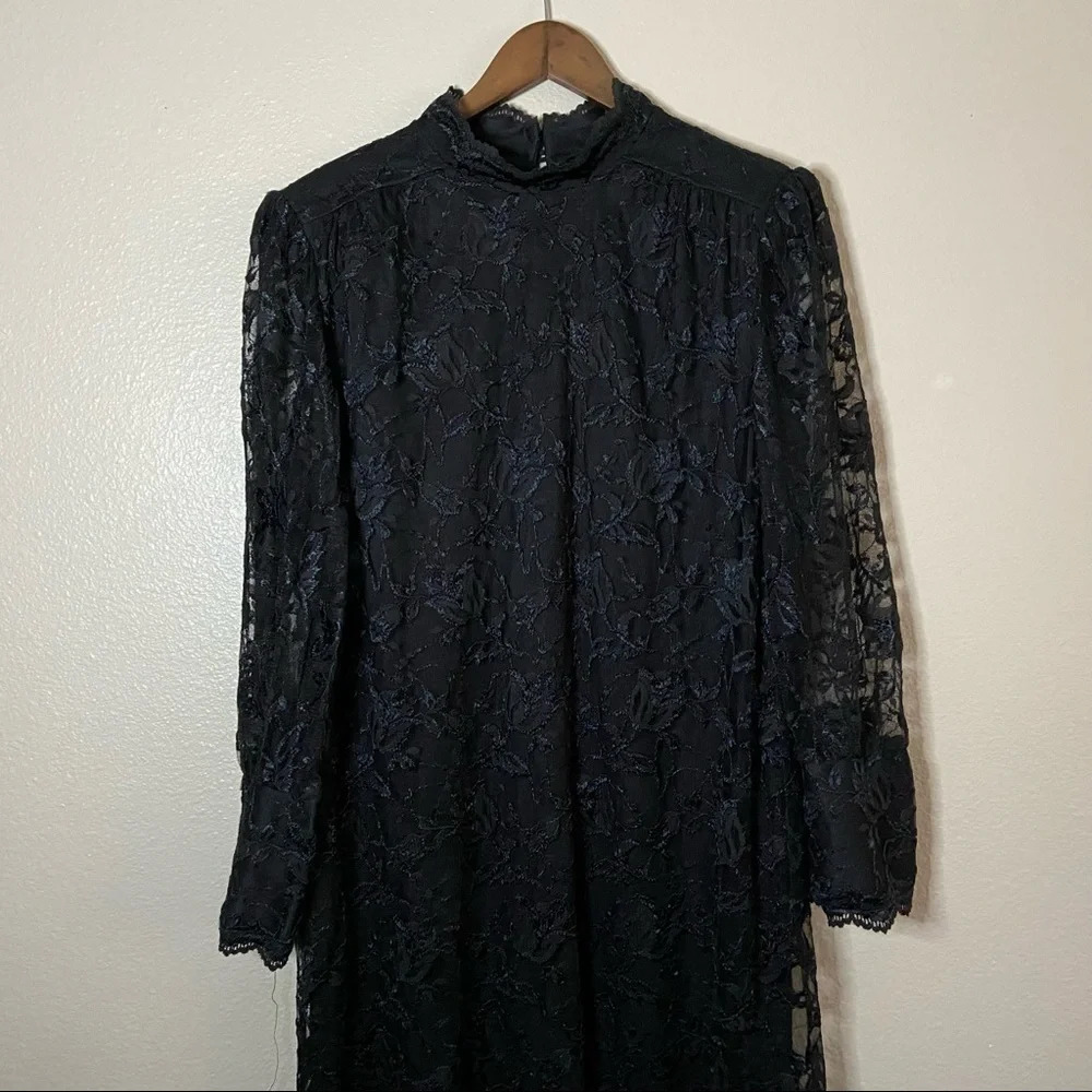 Vintage Mockneck Black Floral Lace Dress Sheer Size M/L BLAIR BOUTIQUE - Picture 6 of 13